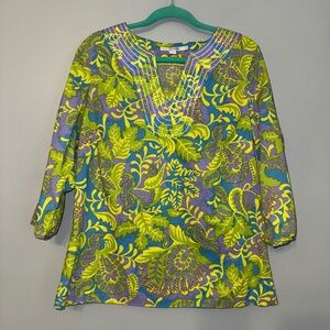 EUC Boden Embroidered V Neck 3/4 Sleeve Floral Tunic Size 12